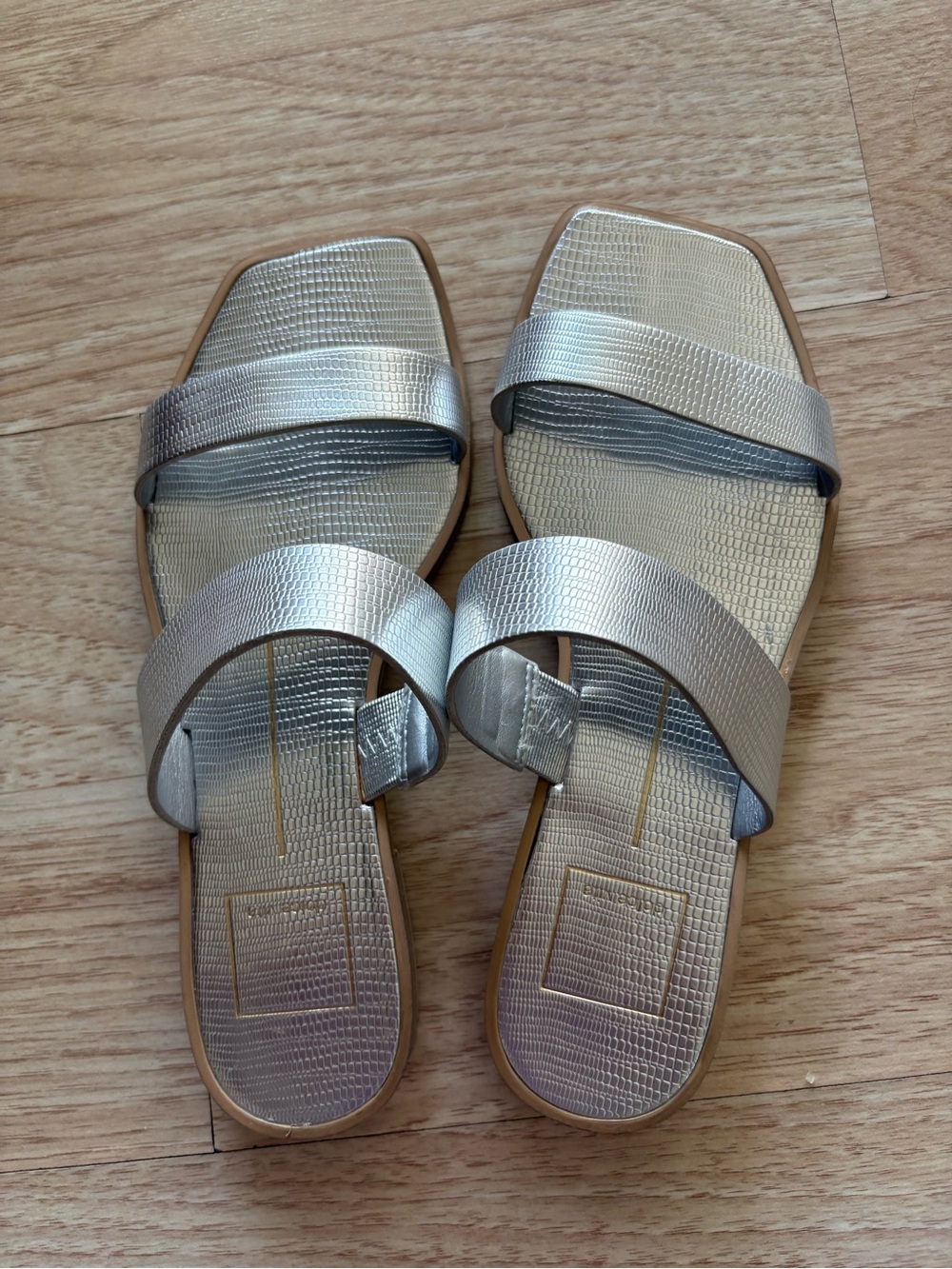 Dolce Vita Silver Textured Slide Sandals
